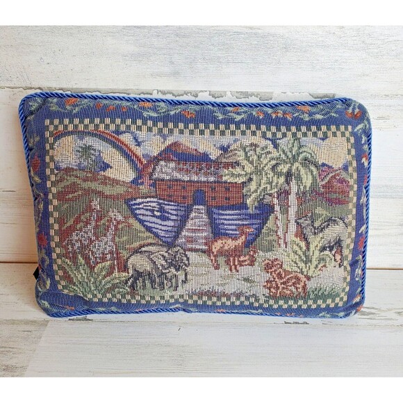 Gregg USA "Noah's Ark" Tapestry Throw Pillow 12x8" Decorative Cushion VTG? - Picture 1 of 8